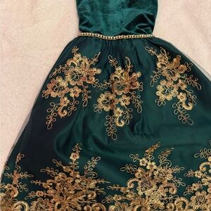 Biscotti Green and Gold Floral Kids Dress